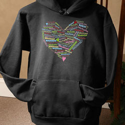 Personalized Women's Heart of Love Black Hooded Sweatshirt