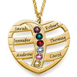 Near Mom's Heart Engraved Gold Necklace with Birthstones