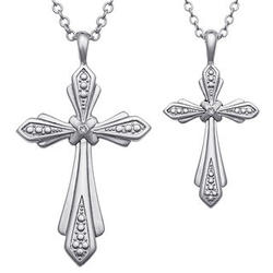 Rhodium-Plated Mother and Daughter Duo Cross Pendants