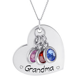 Personalized Silver Heart Pendant with Hanging Birthstones