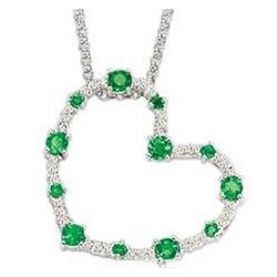 14K White Gold Emerald and Diamond Heart Pendant