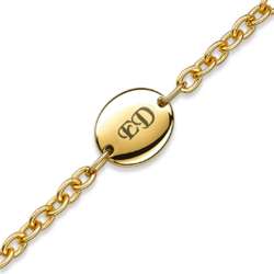 Gold Stainless Steel Oval Engraved Initial Bracelet