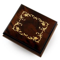 Walnut Stain Arabesque Wood Inlay Music Box
