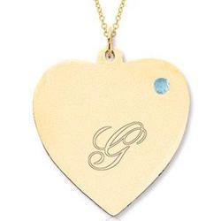 14k Yellow Gold Aquamarine Engraveable Heart Pendant