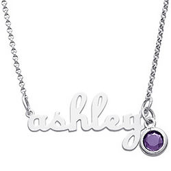 Lowercase Name Necklace with Birthstone Charm