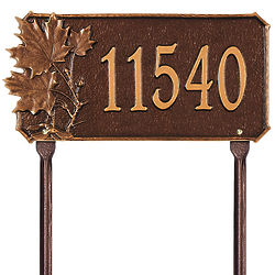Personalized Maple Leaf Address Lawn Plaque in Antique Copper