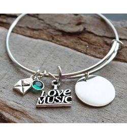 I Love Music Personalized Adjustable Wire Bangle Bracelet