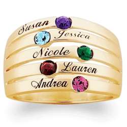 Family Name and Birthstone Domed Ring