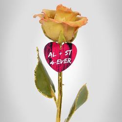 11" Valentine's Day 24k Gold Stem Rose & Couple's Heart Charm