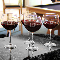 4 Diamond Monogram Red Wine Glasses