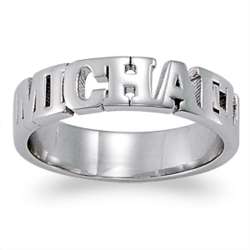 Sculpted Sterling Platinum Plated Sterling Bold Name Band
