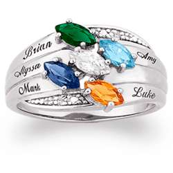 Silvertone Family Name and Marquise Birthstone Ring