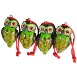 4 Green Owl Ceramic Ornaments