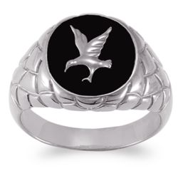 Men's Sterling Silver Genuine Black Onyx Eagle Ring