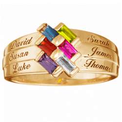 Family Baguette Birthstone and Name Ring