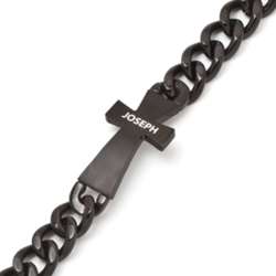 Black Stainless Steel Engraved Name Cross Bracelet
