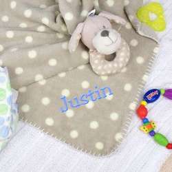 Embroidered Baby Blanket and Rattle Set