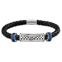 Men's Braided Leather Ford Mustang Bracelet with Sculpted Horse