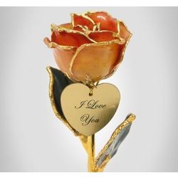Peach Gold Trimmed Rose with Heart Charm