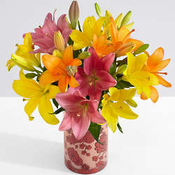 Royal Lilies with Orange Floral Vase