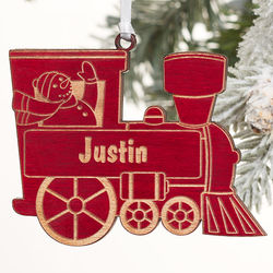 Holiday Train Personalized Red Wood Ornament