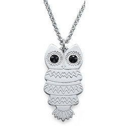 Owl Necklace with Birthstones and Engraving