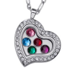 Silvertone Heart Rhinestone Birthstone Necklace