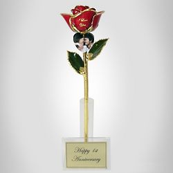 11" I Love You Rose in Engraved Stand with Selfie Photo Heart