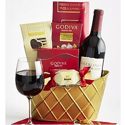 Godiva & Cabernet Wine Deluxe Valentine Gift Basket