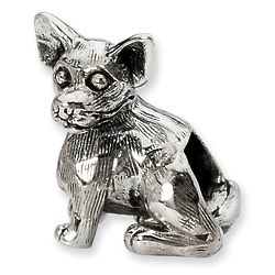 Sterling Silver Chihuahua Charm Bead with Antique Finish