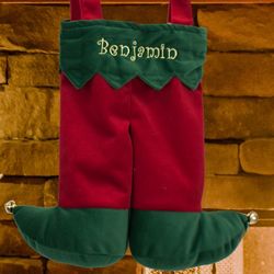 Embroidered Elf Suspenders Stocking