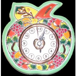 Handmade Ceramic Apple Clock with Enamels and 24 Kt Gold