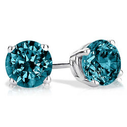 Blue Solitaire Diamond Stud Earrings in 14 Karat White Gold