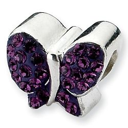 Butterfly Charm Bead in Silver with Purple Swarovski Crystal