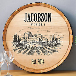 Personalized Name and Date Established Vineyard Wine Barrel Sign