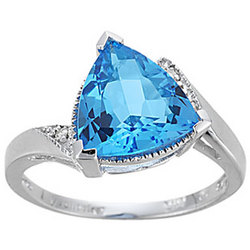 Trillion Blue Topaz and Diamond Ring in 14K White Gold