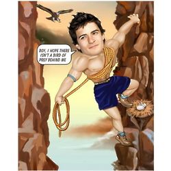 Rock Climber Caricature Print from Photo