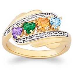 Two-Tone Mother's Heart Family Birthstone Ring