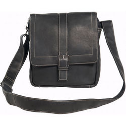 Leather Deluxe Messenger Bag with Flap Black