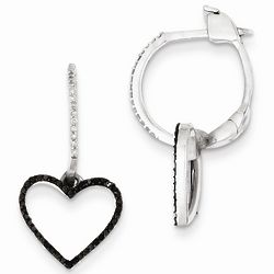 Sterling Silver Black and White Diamond Heart Earrings