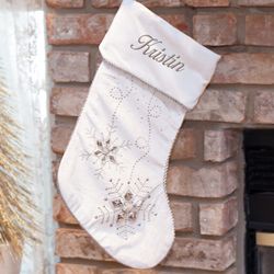 Personalized Jeweled White Christmas Stocking