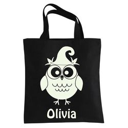 Personalized Watch Me Glow Owl Witch Halloween Tote Bag