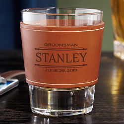 Groomsman's Personalized Stanford Leather Wrap Whiskey Glass