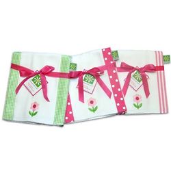 Pink and Green Flower Burp Cloth Set