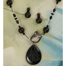 Engraved Black Onyx Pendant and Necklace with Earrings