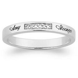 Platinum Plated Diamond and Top-Engraved Name Ring