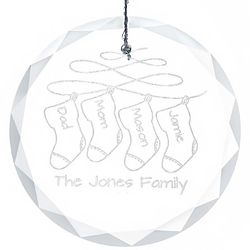 Personalized Family Stockings Round Faceted Glass Ornament