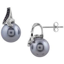 Grey Shell Pearl Earrings with White and Black Crystal