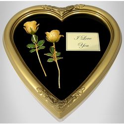 Heart Shaped Shadow Box with Two 5" Mini Gold Roses
