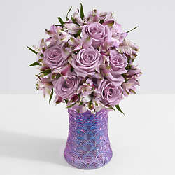 Deluxe Lavender Lace Bouquet of 30 Peruvian Lilies and Roses